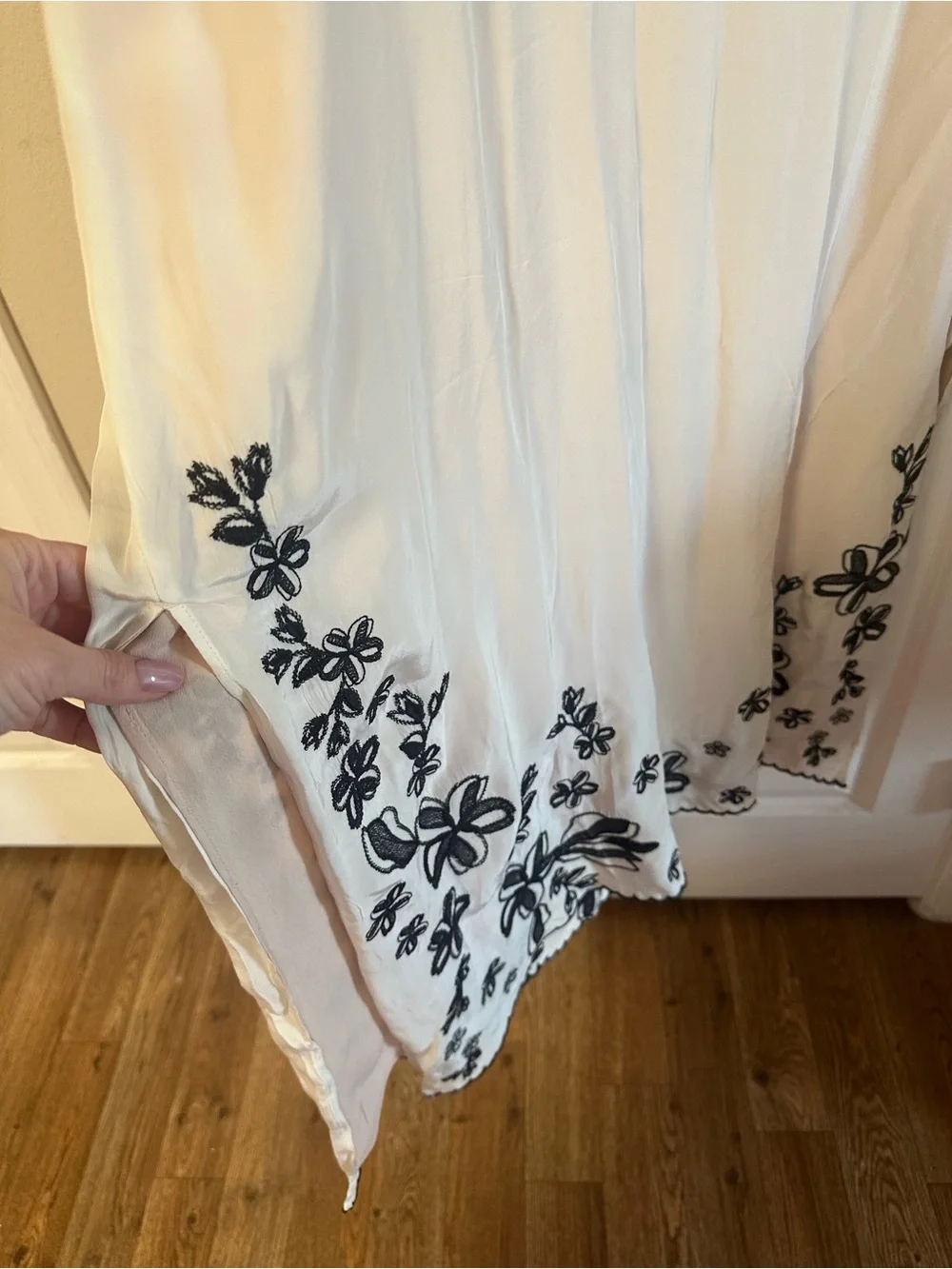 J. Crew Ivory Maxi Dress with Black Floral Embroidery